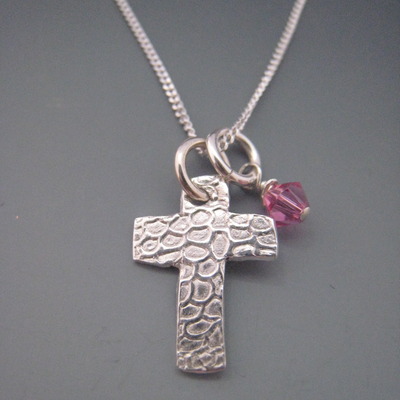 Cross necklace with birthstone
