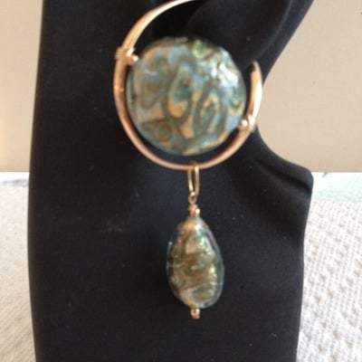 Turquoise venetican glass-gold foil - Thumbnail 3