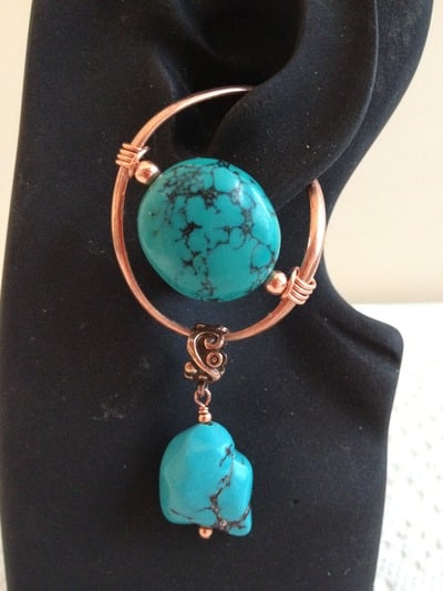 copper/turquoise button drop