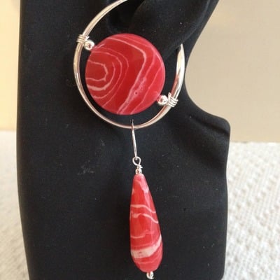 Coral/white, teardrop dangle - Thumbnail 5