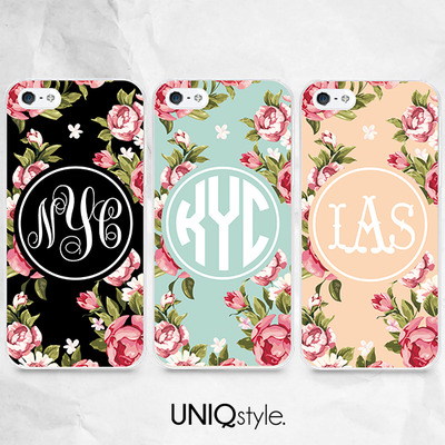 Floral personalized monogram initials phone case for iphone 7/6/6s, samsung note 5, s6, s7, s8, sony z5, lg g6, nokia, htc one m9, moto x x2 - s02 - Thumbnail 1