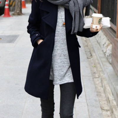 Fashion cashmere long sleeve notched single breasted plain womens coats026-141203007