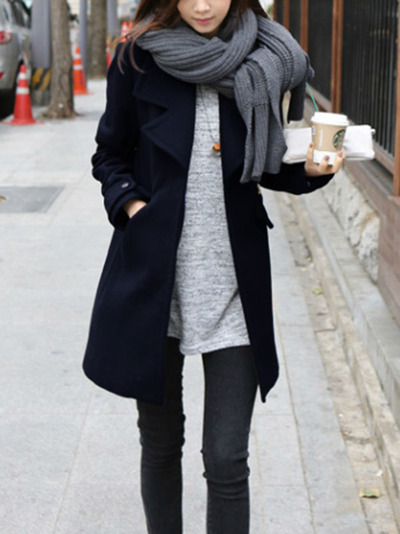 Fashion cashmere long sleeve notched single breasted plain womens coats026-141203007