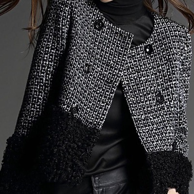 Fashion tweed long sleeve o-neck double breasted plaid womens coats 026-141204001