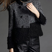 Fashion Tweed Long Sleeve O-Neck Double Breasted Plaid Womens Coats 026-141204001 - Thumbnail 2