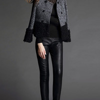 Fashion Tweed Long Sleeve O-Neck Double Breasted Plaid Womens Coats 026-141204001 - Thumbnail 3