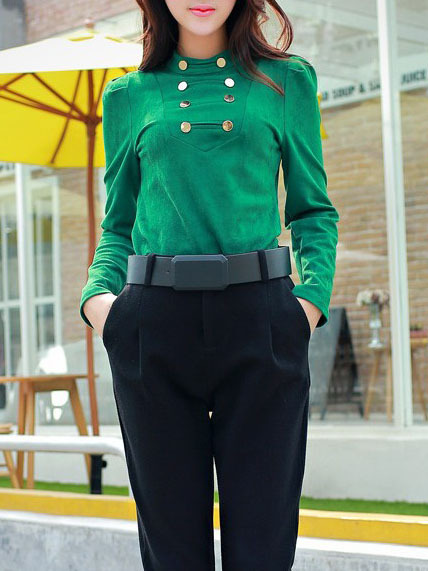 Fashion Cotton Blends Long Sleeve O-Neck Pullover Plain Womens T-Shirts 025-141204015