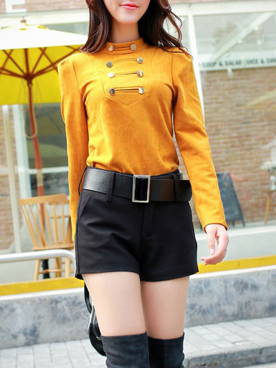 Fashion cotton blends long sleeve o-neck pullover plain womens t-shirts 025-141204015