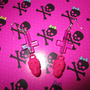 Skull and Inverted Cross Earrings (Pink) -4