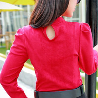 Fashion Cotton Blends Long Sleeve O-Neck Pullover Plain Womens T-Shirts 025-141204015 - Thumbnail 2