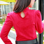 Fashion Cotton Blends Long Sleeve O-Neck Pullover Plain Womens T-Shirts 025-141204015-2
