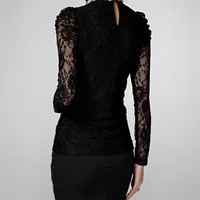 Fashion Lace Long Sleeve Turtleneck Pullover Plain Womens Blouses024-141205002 - Thumbnail 1