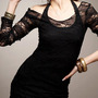 Sexy Lace Long Sleeve Slash Neck Pullover Plain Womens T-Shirts 025-141205023-1