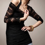 Sexy Lace Long Sleeve Slash Neck Pullover Plain Womens T-Shirts 025-141205023-3