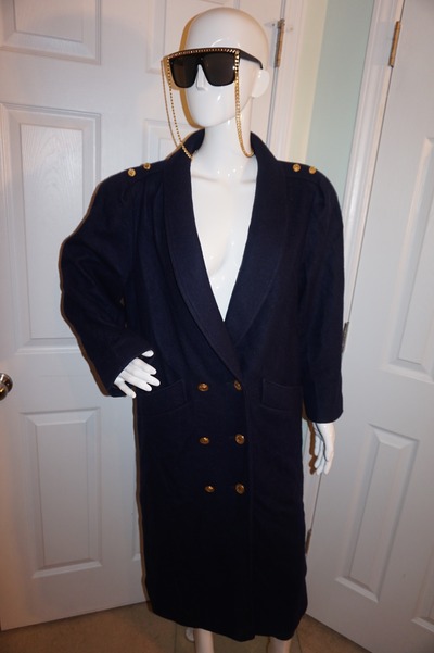 Vintage jofede navy blue wool trench coat size m-l