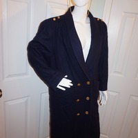 Vintage Jofede Navy Blue Wool Trench Coat Size M-L - Thumbnail 1