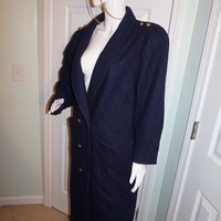 Vintage Jofede Navy Blue Wool Trench Coat Size M-L - Thumbnail 2
