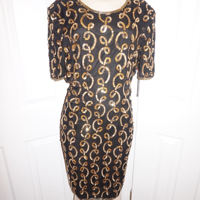 Vintage stenay black/gold sequins dress size xl 