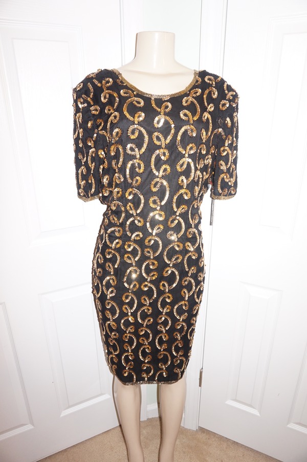 Vintage Stenay Black/Gold Sequins Dress Size XL 