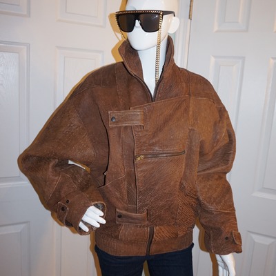 Vintage sylvia woven brown leather jacke size l 