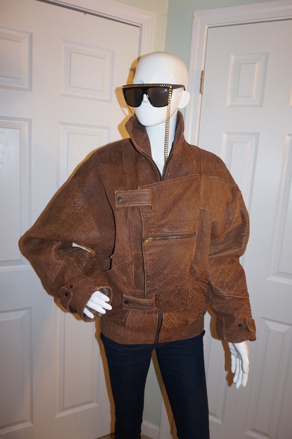 Vintage Sylvia Woven Brown Leather Jacke Size L 