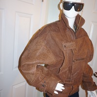Vintage Sylvia Woven Brown Leather Jacke Size L  - Thumbnail 1