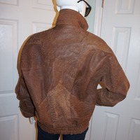 Vintage Sylvia Woven Brown Leather Jacke Size L  - Thumbnail 2