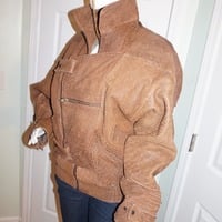 Vintage Sylvia Woven Brown Leather Jacke Size L  - Thumbnail 3