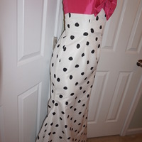 Vintage Jovani White/Pink polka Dot Dress Size M - Thumbnail 1