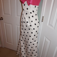 Vintage Jovani White/Pink polka Dot Dress Size M - Thumbnail 2