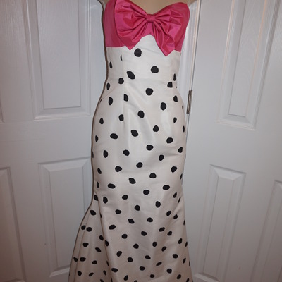 Vintage jovani white/pink polka dot dress size m