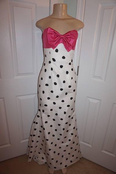 Vintage jovani white/pink polka dot dress size m
