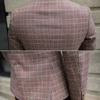 Plaid Notched Long Sleeve Cotton Blends Double Breasted Mens Suits 017-141208001 - Thumbnail 1