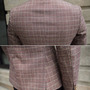 Plaid Notched Long Sleeve Cotton Blends Double Breasted Mens Suits 017-141208001-1