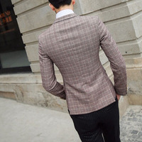 Plaid Notched Long Sleeve Cotton Blends Double Breasted Mens Suits 017-141208001 - Thumbnail 2