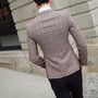 Plaid Notched Long Sleeve Cotton Blends Double Breasted Mens Suits 017-141208001-2