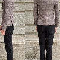 Plaid Notched Long Sleeve Cotton Blends Double Breasted Mens Suits 017-141208001 - Thumbnail 3