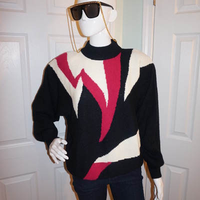 Vintage alfred dunner black/white pink sweater size xl
