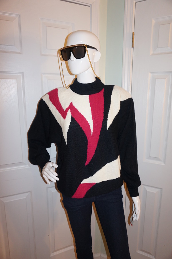 Vintage Alfred Dunner Black/White Pink Sweater Size XL