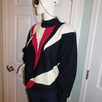 Vintage Alfred Dunner Black/White Pink Sweater Size XL - Thumbnail 2