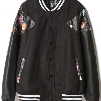 Patchwork v-neck long sleeve cotton single breasted mens coats 010-141209014