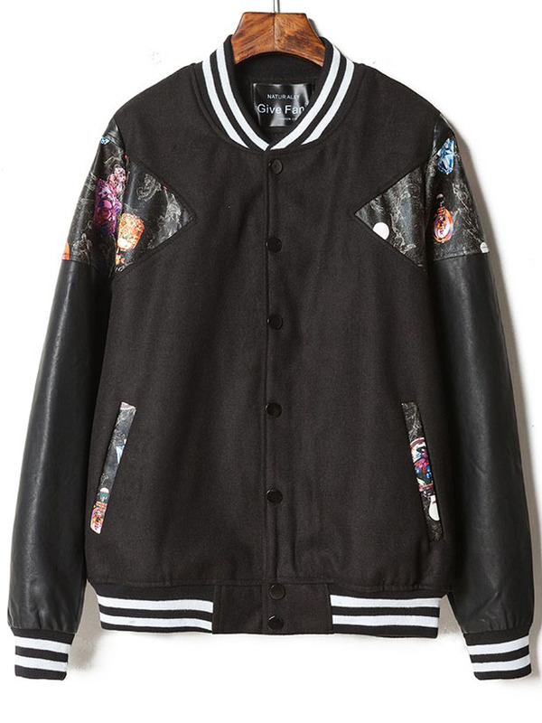 Patchwork V-Neck Long Sleeve Cotton Single Breasted Mens Coats 010-141209014