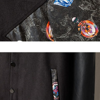 Patchwork V-Neck Long Sleeve Cotton Single Breasted Mens Coats 010-141209014 - Thumbnail 2