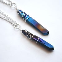 Quartz Necklace, Titanium Wire Wrapped Necklace, Crystal Necklace, Crystal Point, Mystic Healing Crystals - Thumbnail 1