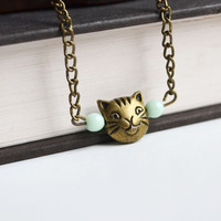 Cat Necklace, Cat Lovers, Rescue Cat Necklace, Mint Beads,Crazy Cat Lady, Canadian Shop - Thumbnail 2