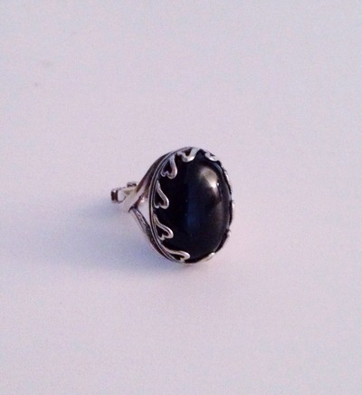 *SALE* Black Onyx Hearts Sterling Silver Ring 