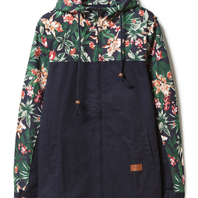 Print hooded long sleeve cotton blends zipper mens coats 010-141210006