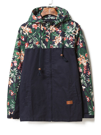 Print hooded long sleeve cotton blends zipper mens coats 010-141210006