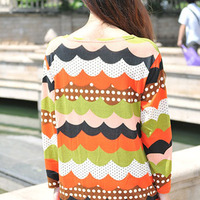 Casual Cashmere Long Sleeve O-Neck Pullover Striped Womens T-Shirts 025-141211019 - Thumbnail 3