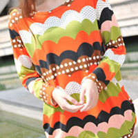 Casual Cashmere Long Sleeve O-Neck Pullover Striped Womens T-Shirts 025-141211019 - Thumbnail 4